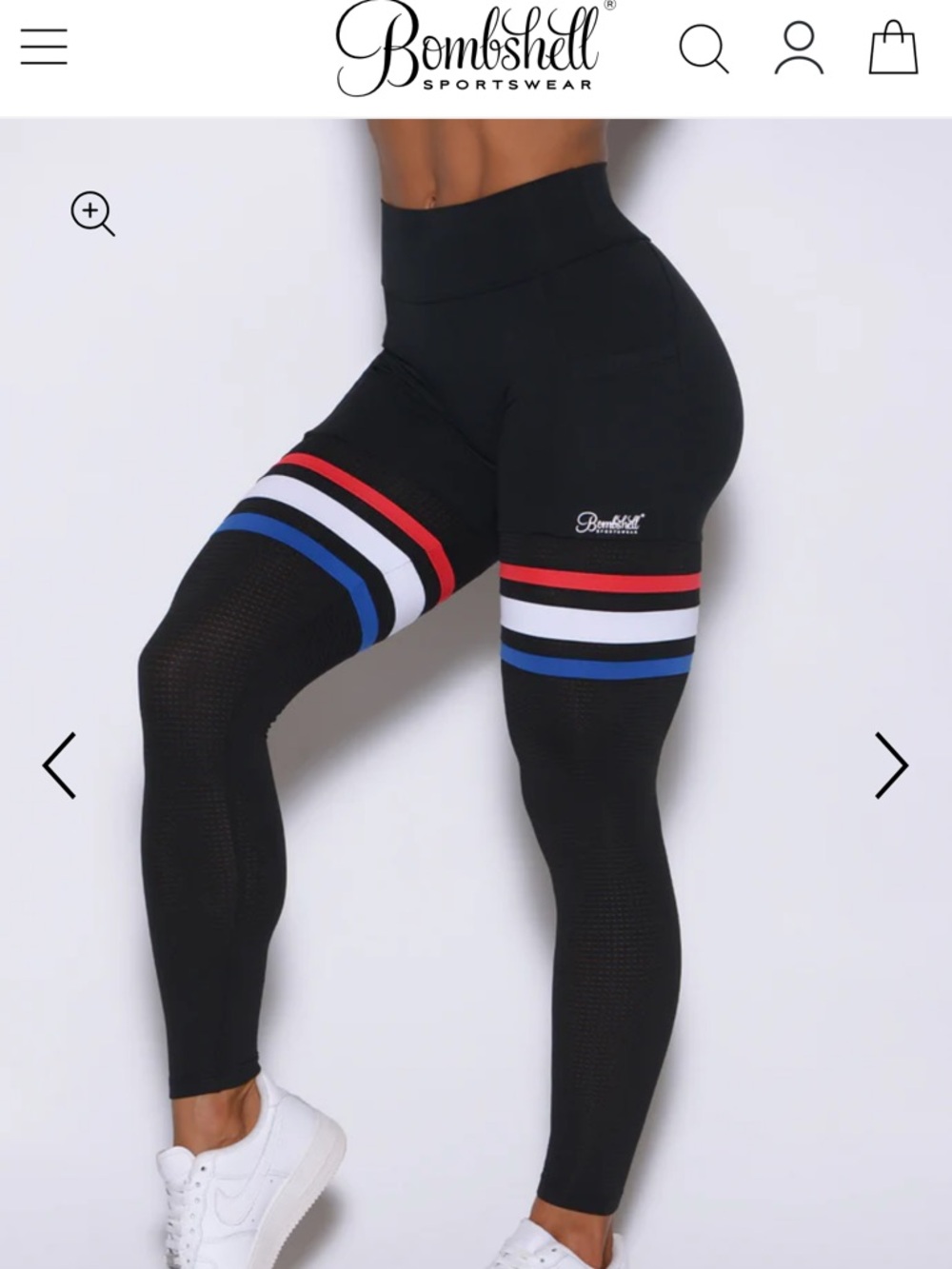 Bombshell Sportswear Black Leggings with Red, White & Blue Stripes